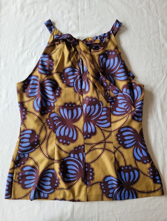 Banana Republic Tops - Banana Republic Sleeveless Tie-Neck Floral Print Top in Mustard, Blue & Brown L